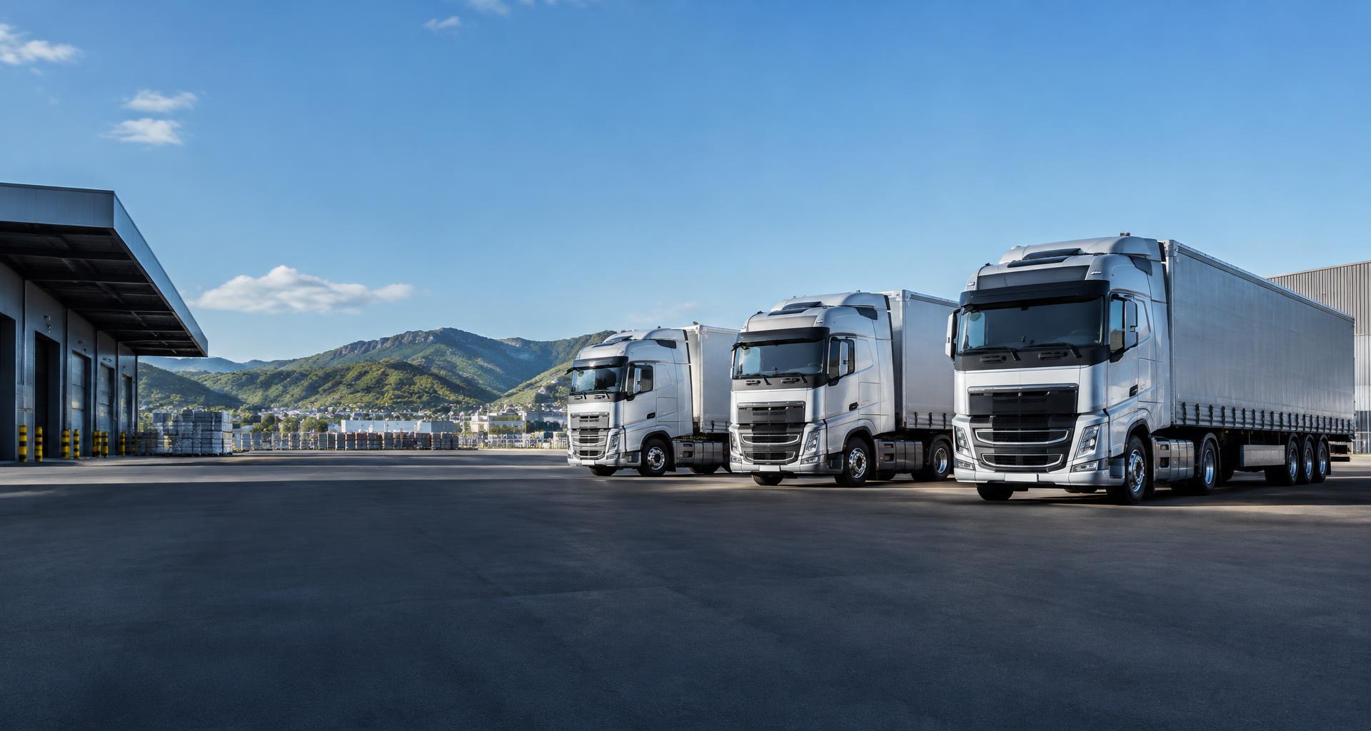 Silver cargo trucks ready for departure at a Southern African freight depot
